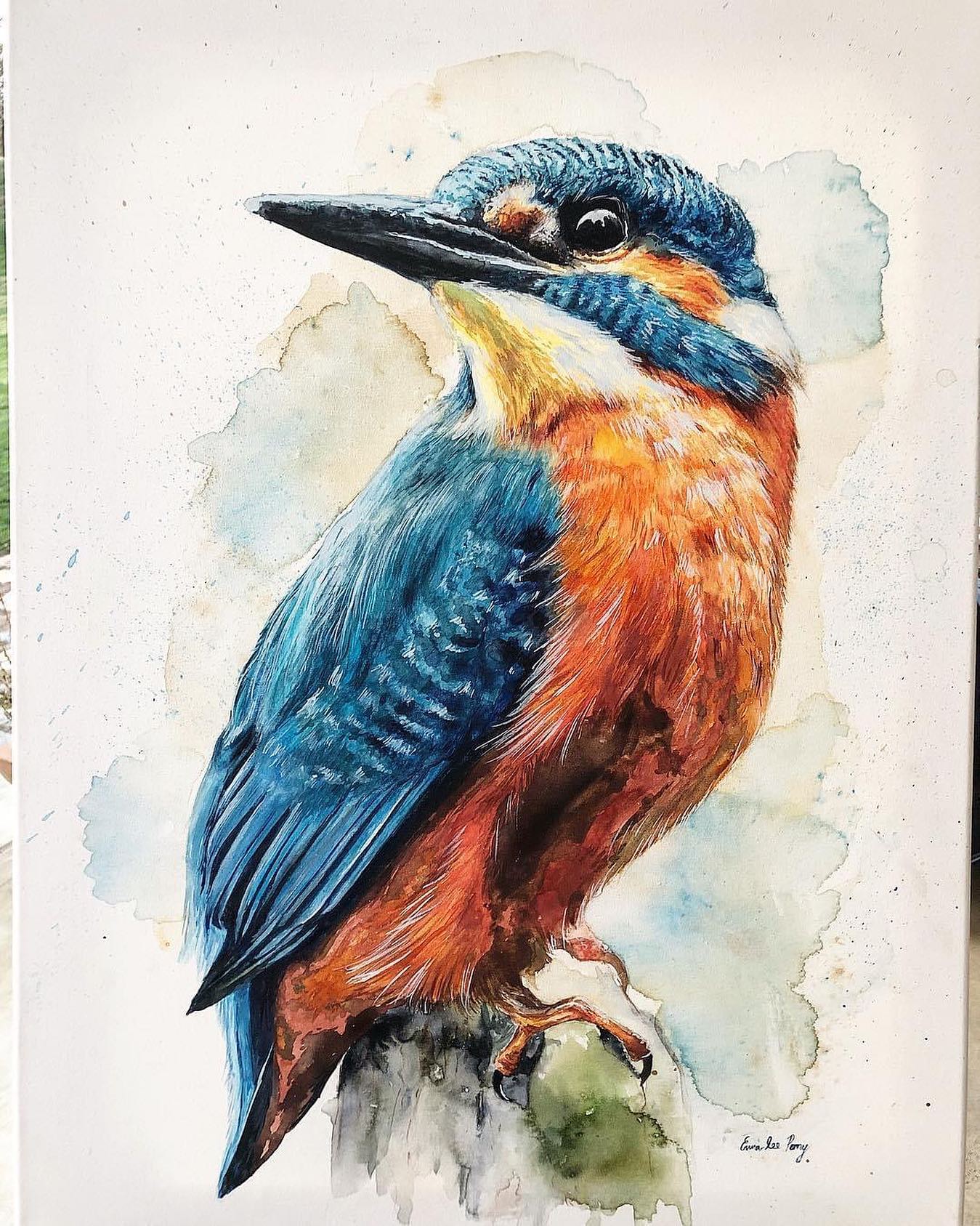Blue Kingfisher - Watercolour Paint on Canvas