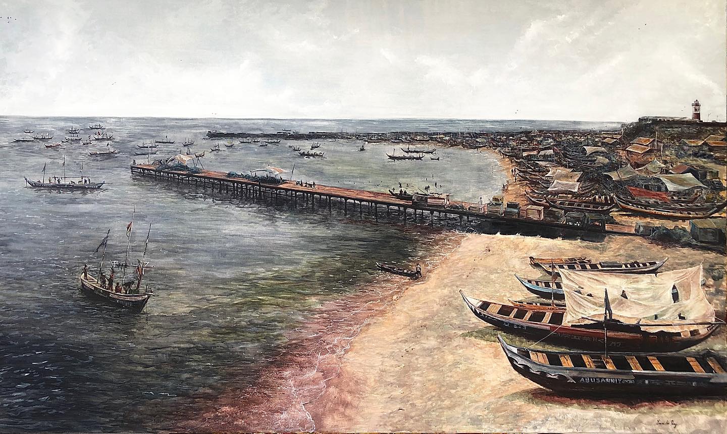 Fishing Village - Watercolour Paint on Canvas