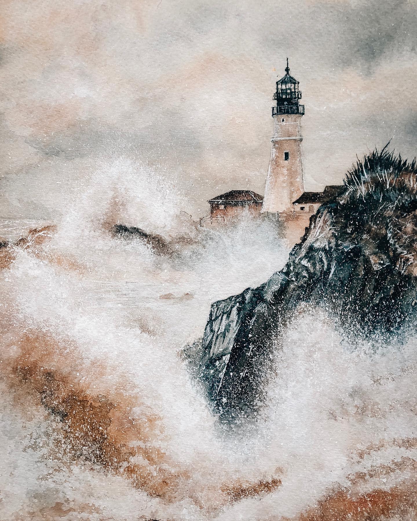 Lighthouse Portrait - Watercolour Paint on Canvas