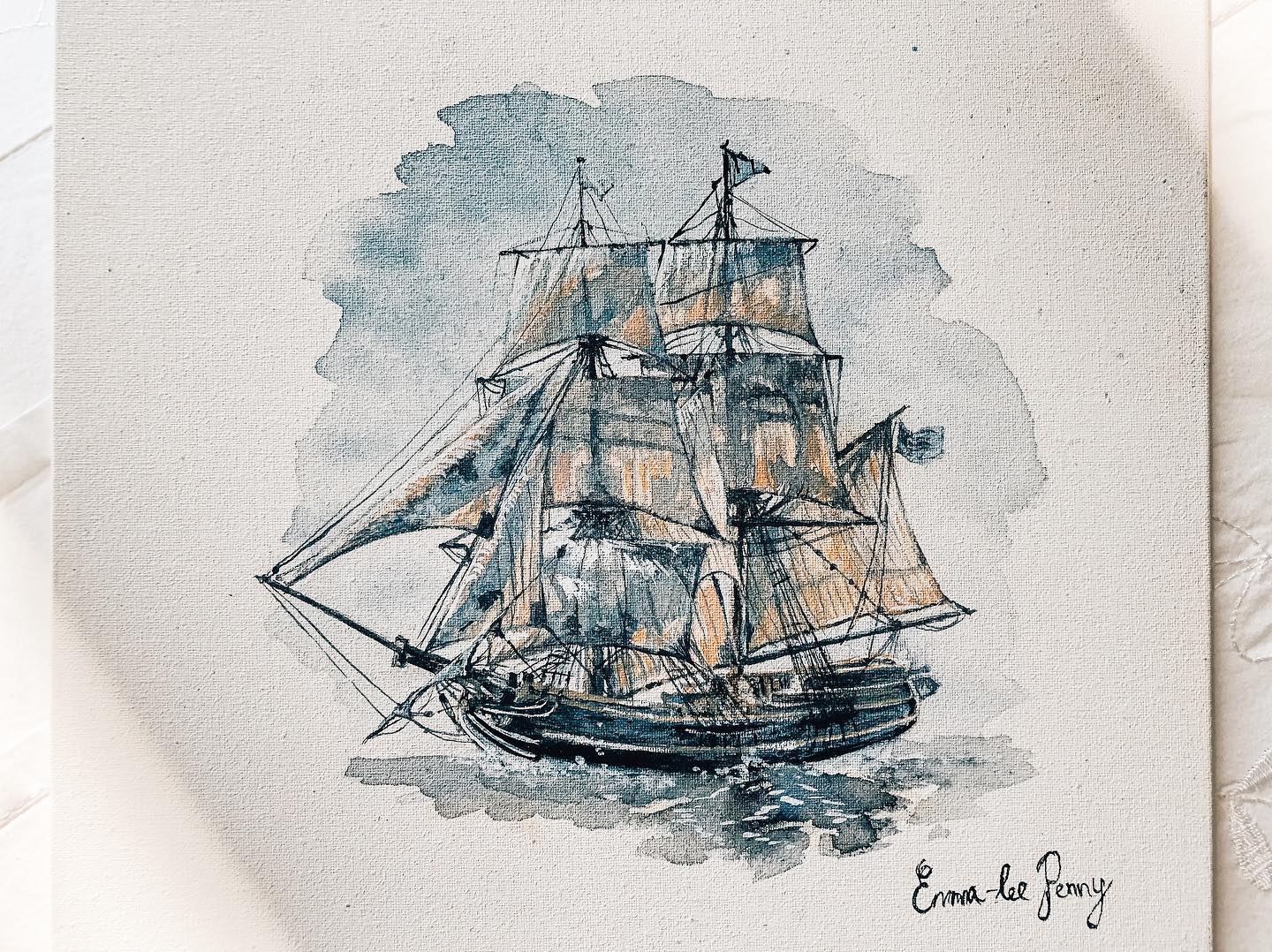 Sailing Ship Portrait - Watercolour Paint on Canvas